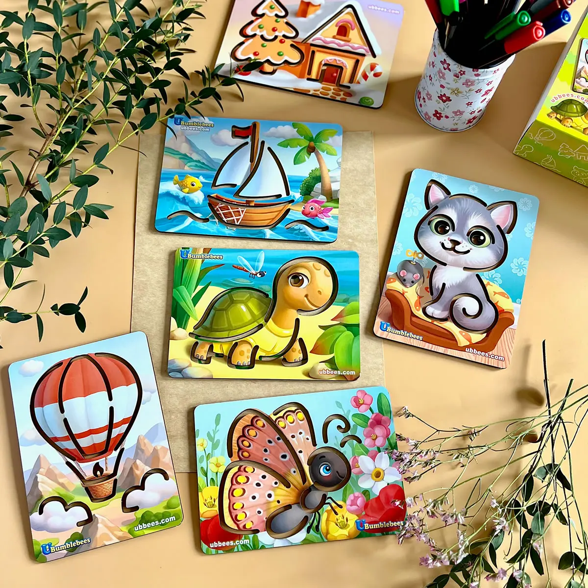 Mediniai piešimo trafaretai – 6 vnt. rinkinyje - Image 12