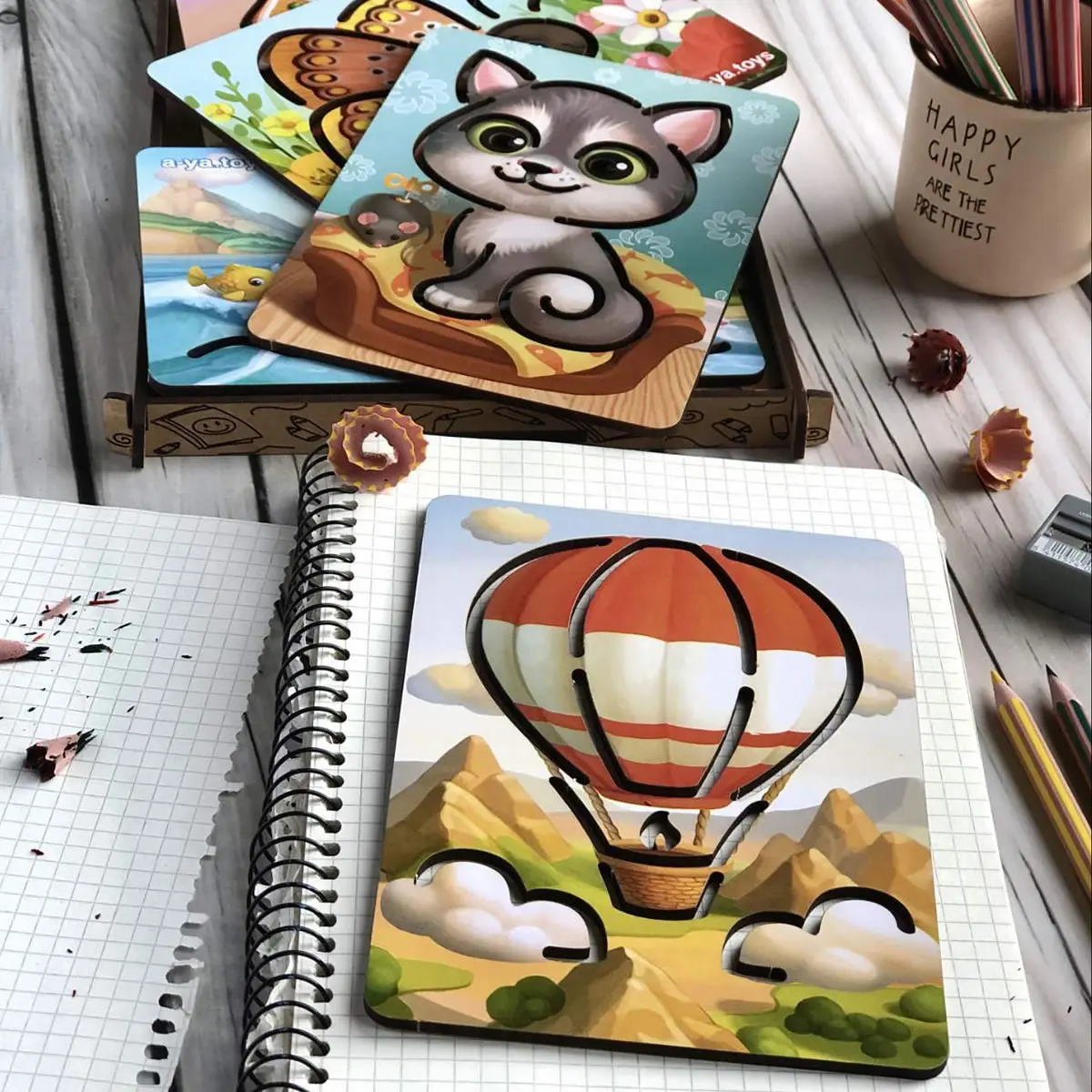 Mediniai piešimo trafaretai – 6 vnt. rinkinyje - Image 7