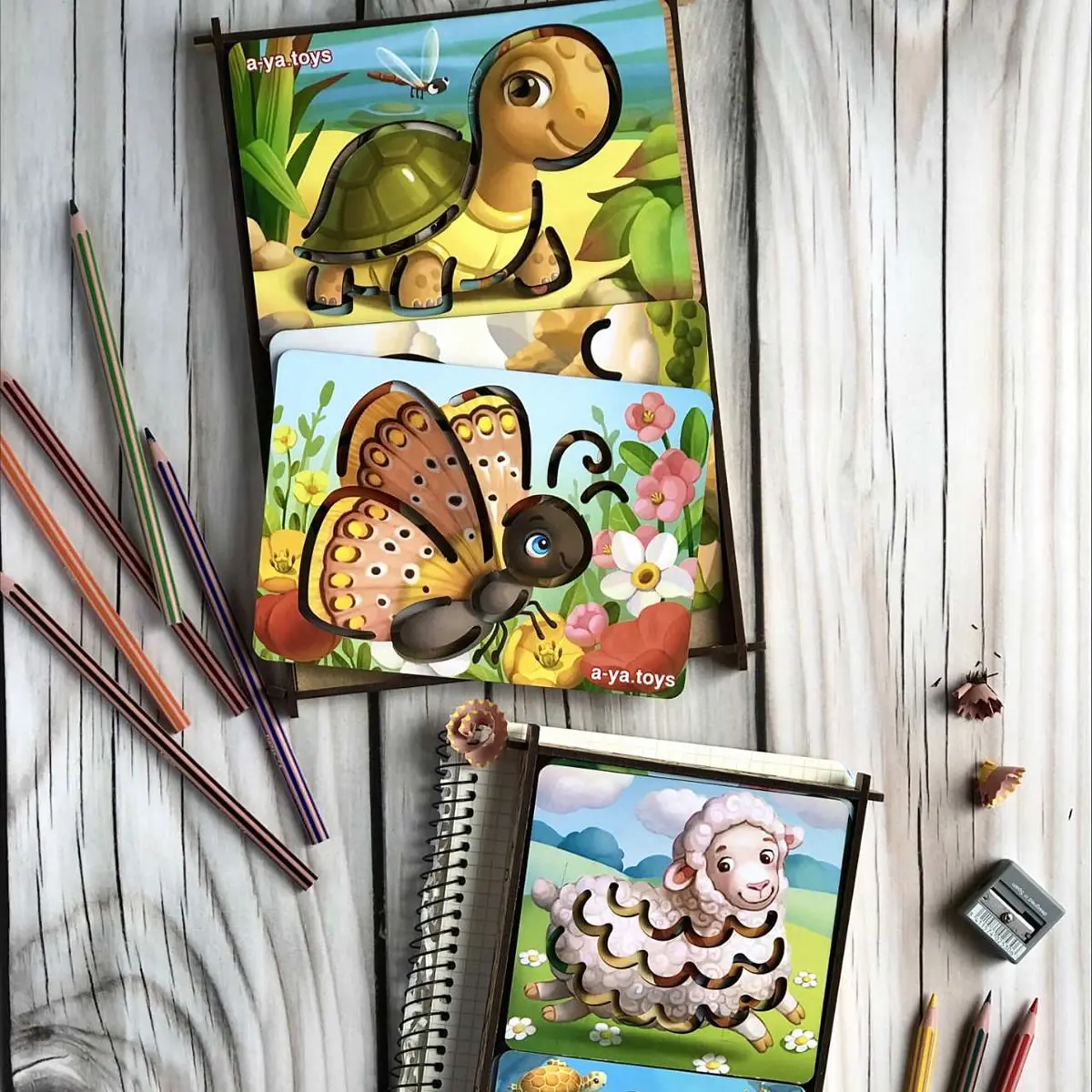 Mediniai piešimo trafaretai – 6 vnt. rinkinyje - Image 10