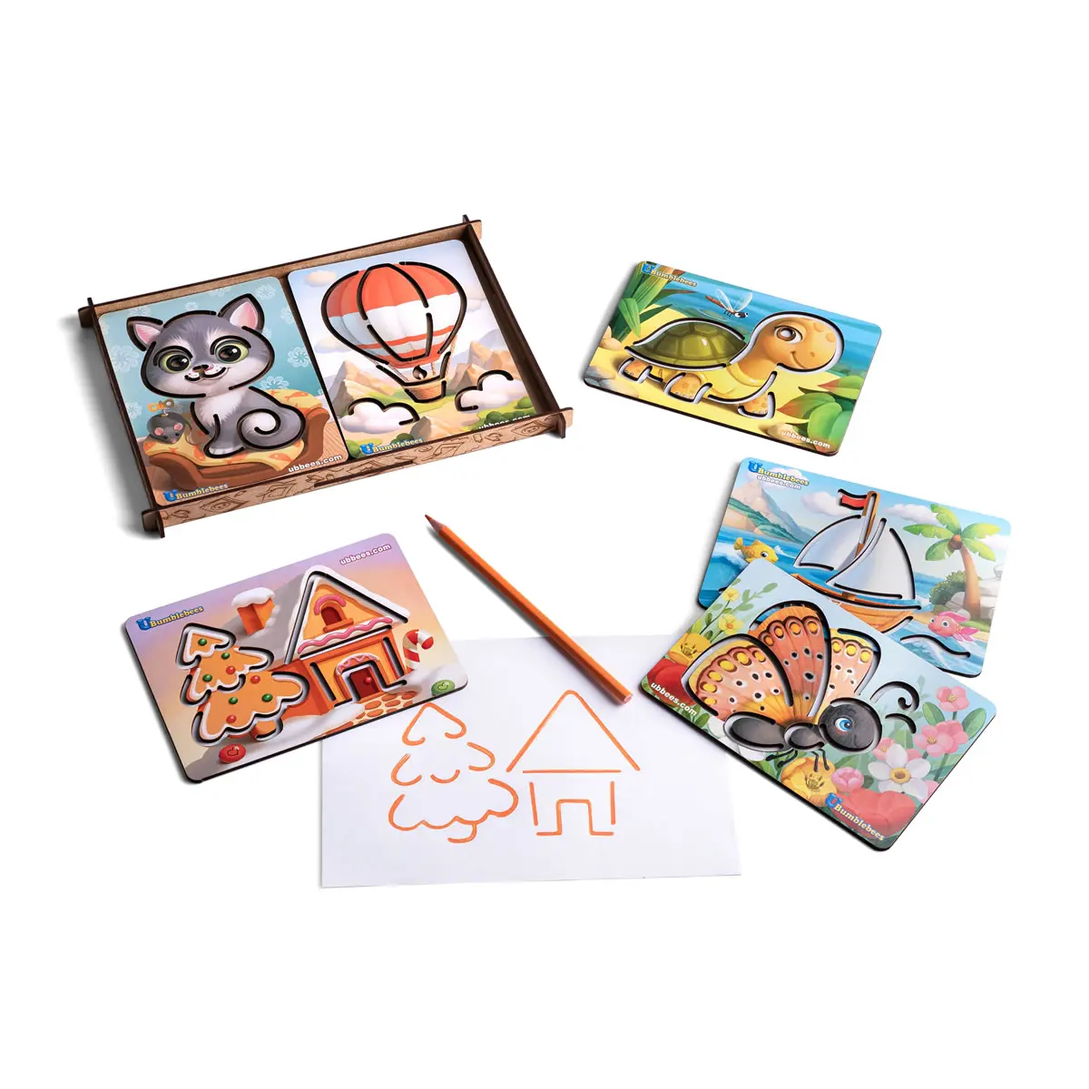 Mediniai piešimo trafaretai – 6 vnt. rinkinyje