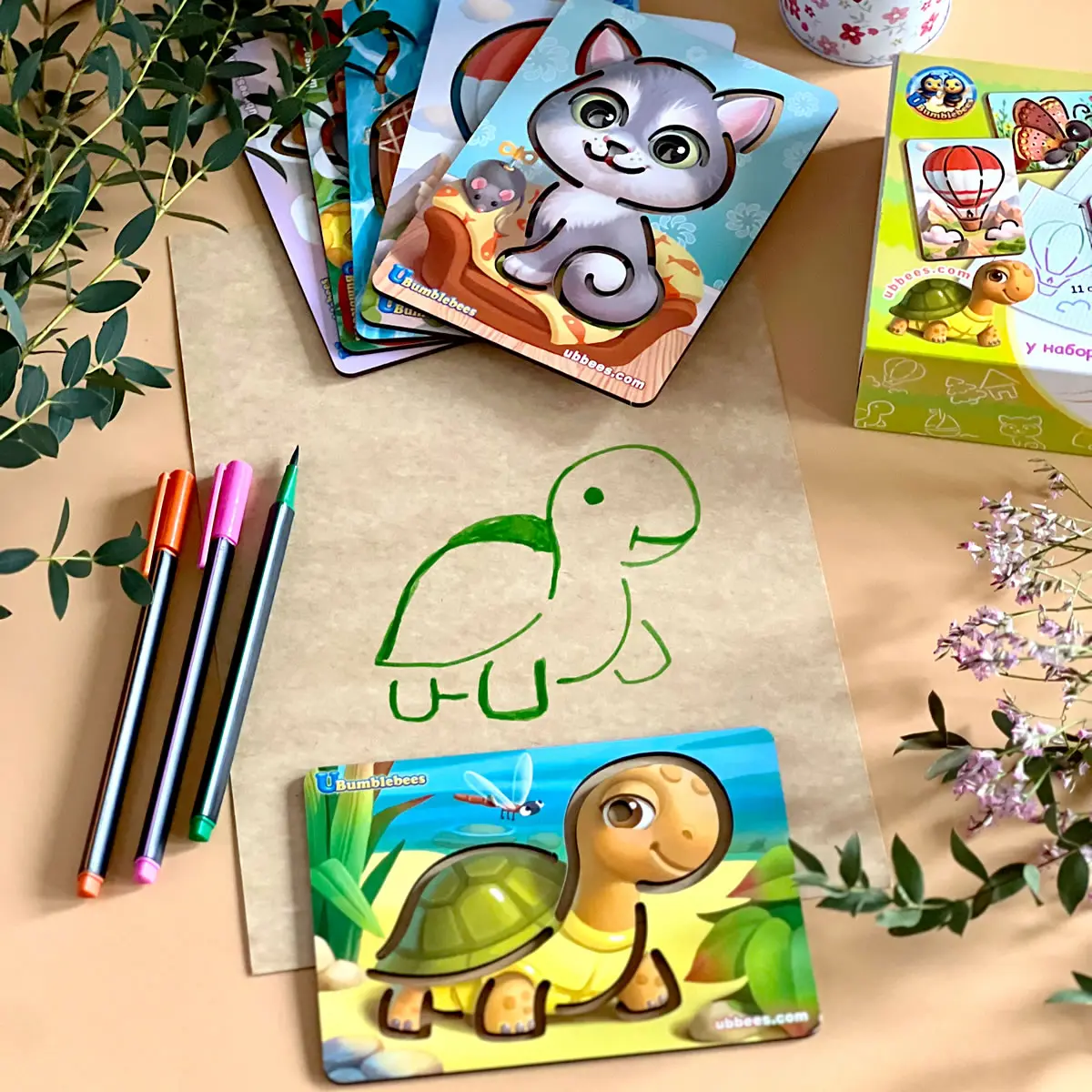 Mediniai piešimo trafaretai – 6 vnt. rinkinyje - Image 8