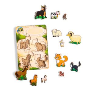 Įdėklų dėlionė „Didesnis ar mažesnis? Šeima – naminiai gyvūnai“